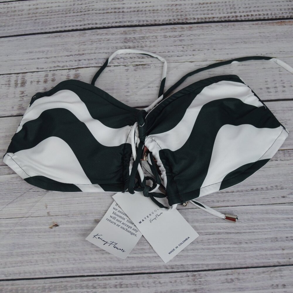 Kenny Flowers Watercolors Uluwatu String Bikini Top Striped Sz Large Lrg L NWT